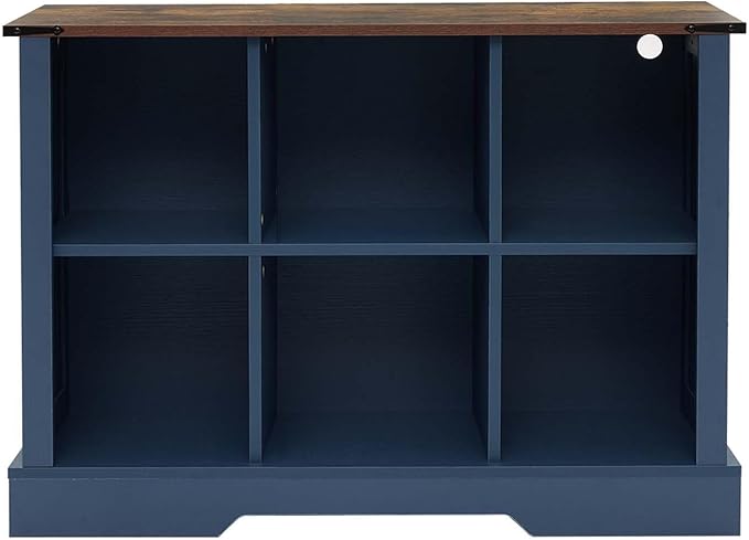 6 Cube Storage Organizer, 2 Tier Bookshelf for Living Room, Farmhouse Bookcase with Led, Kids Toy Storage Cabinet, Wall Cubby Shelves for Home Decor, Wood Display Cabinet for Bedroom, Blue