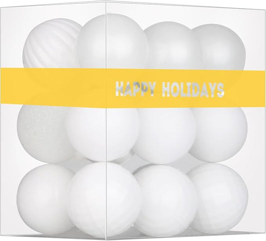 White 2.5" Christmas Balls Christmas Tree Decoration Ornaments Shatterproof Hanging Balls for Birthday Halloween Holiday Wedding Decorations Set of 18pcs