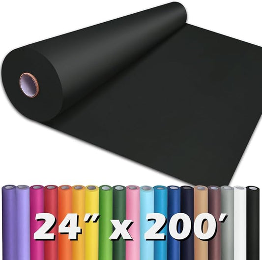 PerkHomy 24" x 2,400" (200') Black Kraft Paper Roll for Craft Bulletin Board Paper Art Table Covering Crafting Gift Wrapping Bouquet Packing Parcel 80GSM 55LB (Black, 24" x 200')