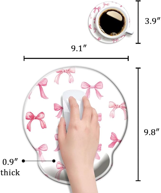 Ergonomic Mouse Pad with Wrist Support,Mouse Pad with Wrist Rest,Relieve Wrist Pain Mousepad Non-Slip Rubber Base,Mouse Pads for Desk,Computers,Laptop,Office,Home,Accessories Pink Bow