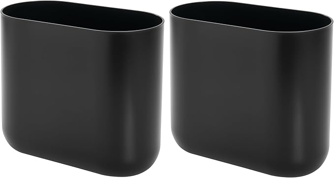 iDesign Small Oval Plastic Trash Ideal for Bathroom, Bedroom, or Office-Set of 2-Black Waste Can