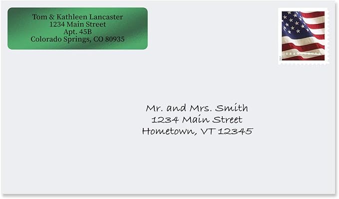Colorful Images Green Metallic Foil Rolled Return Address Mailing Labels with Dispenser, Customize with Name & Shipping Address, 250 Self Adhesive, Easy Peel Sticker Label Roll, 3/4" x 2 1/2"