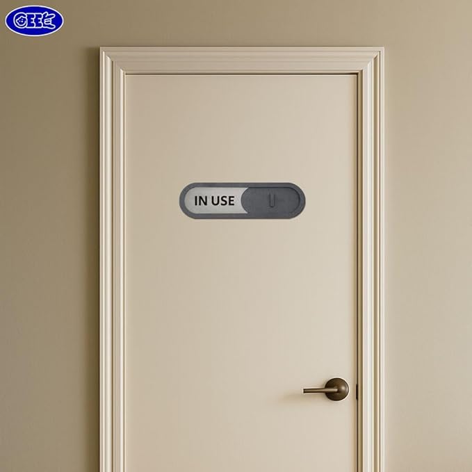 GEEKBEAR In Use Available Slider Door Sign for Home Office - Premium MDF, 7.5 x 2.2 in (Gray)