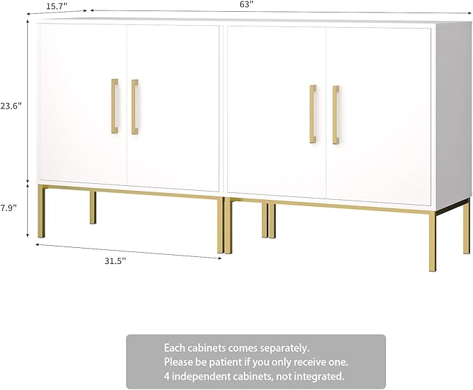 LYNSOM Storage Cabinet with Doors, Set of 2, Modern Buffet Cabinet with Storage, Kitchen Sideboard Buffet, White Wood Accent Cabinet for Living Room, Bedroom, Hallway, Entryway, Office, White
