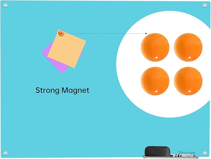 Magnetic Glass Dry Erase Board - White Board 48 x 36 Inch Wall Mounted Glass Whiteboard, Large Frameless Glass White Board for Wall Office, Home & School, Blue