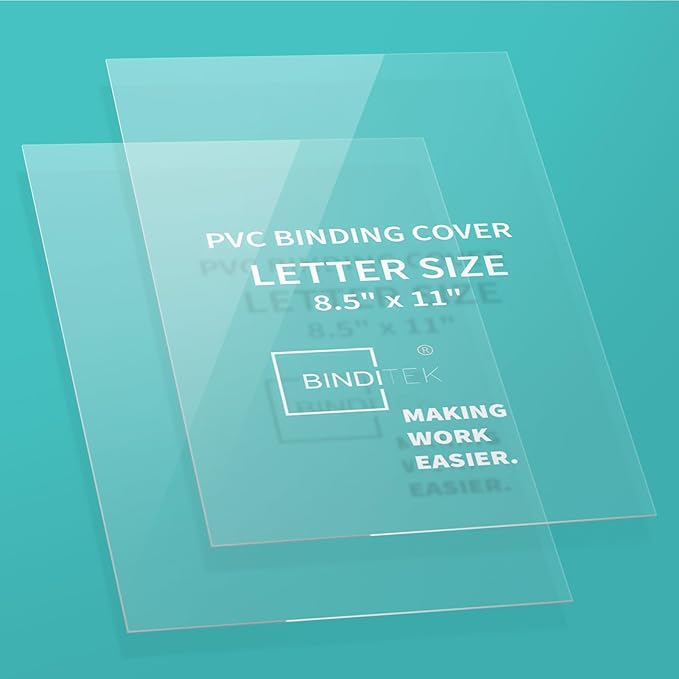 Binditek 50 Pack 10 Mil PVC Binding Presentation Covers, 8.5 x 11 Inches, Letter Size, Square Corners, Un-Punched, Office Supplies