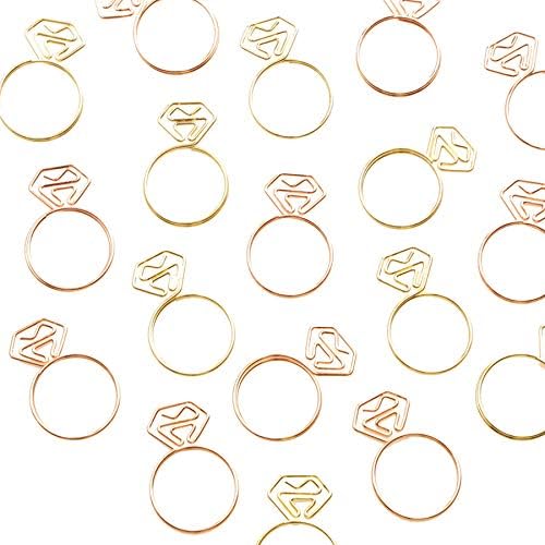OWLFAVO 36pcs Diamond Ring Shape Paper Clips with Clear Box, Rose Gold and Yellow Gold, Funny Cute Paperclips Bookmarks Planner Clips for Fun Office Supplies College Gifts Wedding Decoration