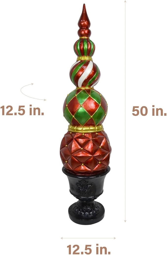 Fraser Hill Farm 4-ft. Christmas Topiary Decoration in Resin Urn, Weather Resistant Christmas Decor for Outdoor and Indoor Use, Porch, Stairway, Fireplace