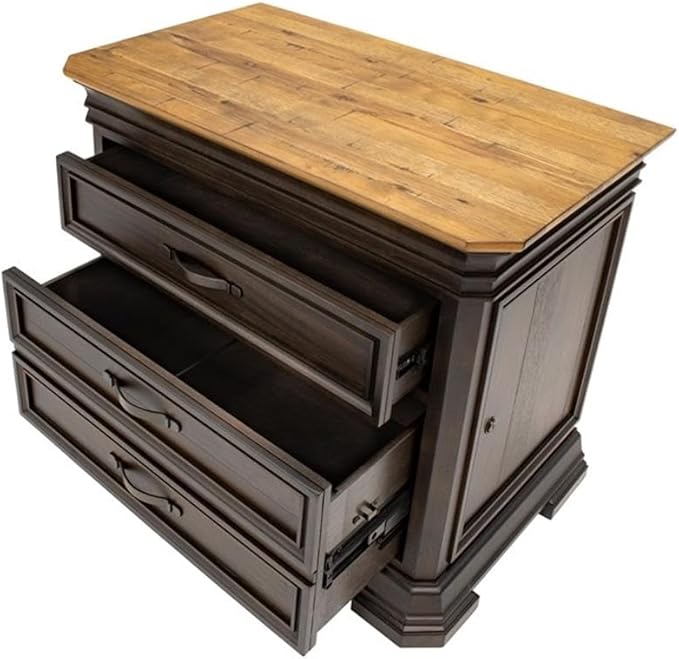 BOWERY HILL Executive Lateral File with Solid Wood Plank Top in Brown
