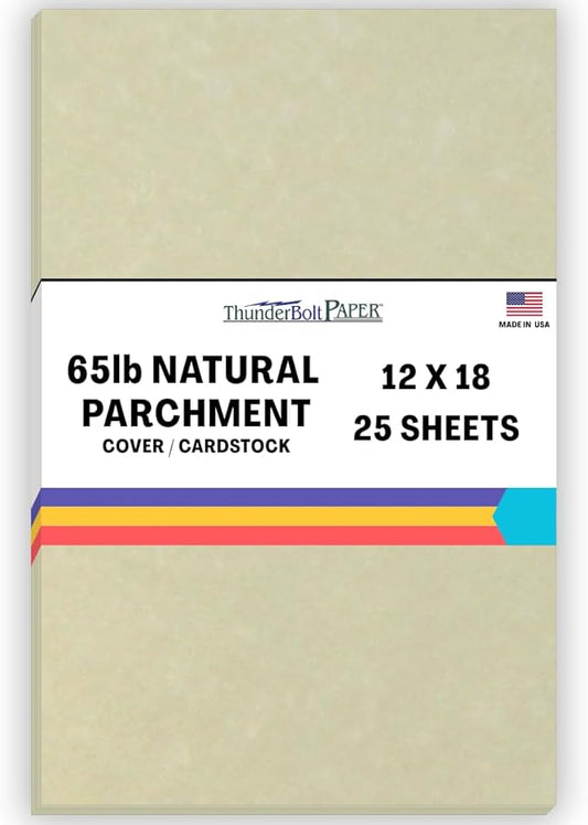 25 Natural Parchment 65lb Cover Paper Sheets 12 X 18 Inches Cardstock Weight Colored Sheets 12" X 18" (12X18 Inches) Large|Poster Size - Printable Old Parchment Semblance