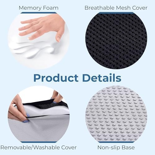 5 STARS UNITED Seat Cushion for Tailbone Pain Relief – Memory Foam Lifting Pillow for Coccyx, Hemorrhoid, Sciatica & Post-Surgery Recovery – Wheelchair, Car, Desk, Gaming & Office Chairs, Arctic Black