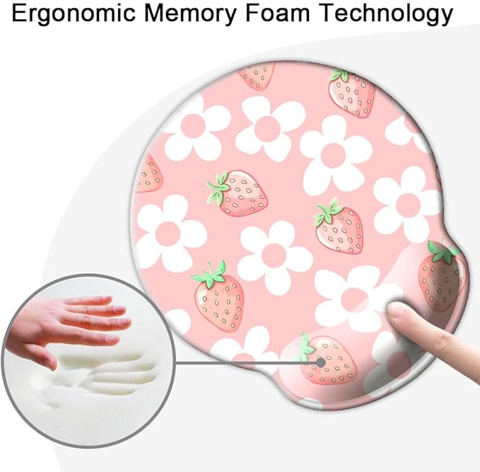 Ergo Comfort Gel Wrist Rest Mouse Pad-Ergonomic Office Mousepad with Wrist Support-Non-Slip, Design Desk Accessories Mat for Home&Game Decor Pink Floral Kawaii