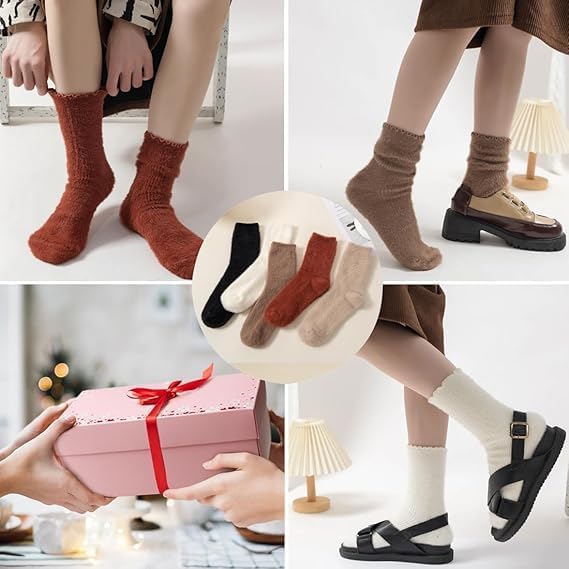 SISOSOCK 5 Pairs Fuzzy Soft Cozy Fluffy Socks for Women, Casual Warm Sleep Comfy Socks, Thick Winter Plush Gifts for Women