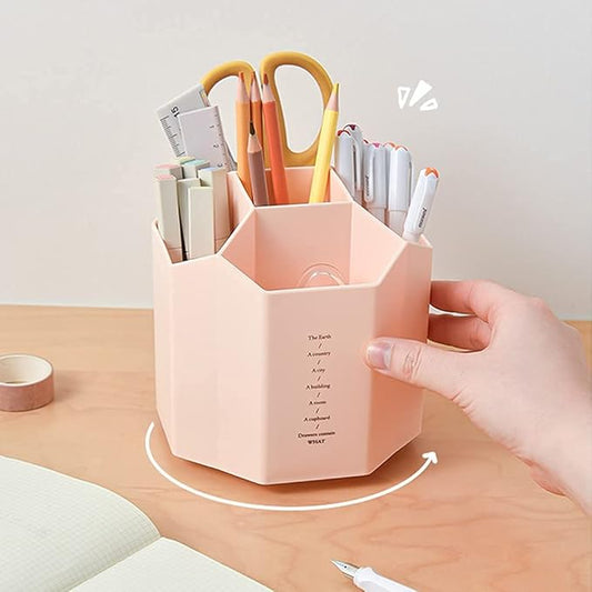 Rotating Desk Organizer, Pencil Holders, Office Accessories Caddy, School Supplies Organizer for Pen, Colored Pencil, Art Brushes, 5 Compartments, Gift for Teachers, Classmates, and Friends (Pink)