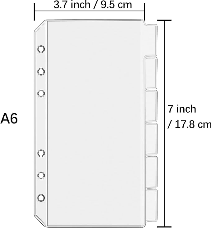 12PCS A6 Binder Pockets with No Zippers, Zipless Budget Envelopes with Index Bits Design, A6 Binder Pouch for 6 Ring Binder, Money Folder Organizer,Clear PVC Savings Challenges Envelopes,12PCS