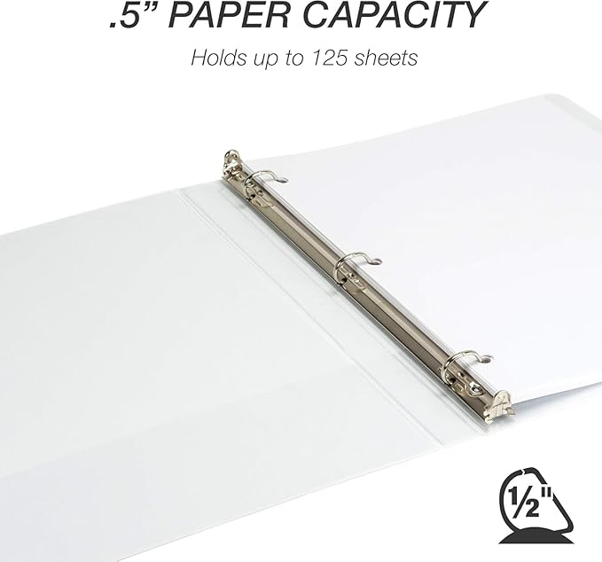 Samsill Durable 0.5 Inch Binder, Made in The USA, D Ring Binder, Customizable Clear View Cover, White, 24 Pack, Each Holds 125 Pages