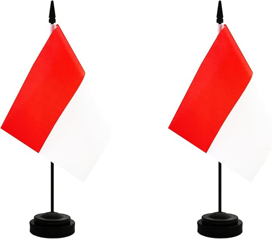 2 Pack Indonesia Desk Flag, Indonesian Table Office Flag with Solid Pole and Stand Base, International Country Flag, Festival Celebration, Classroom Meeting Desktop Decoration (Indonesia)