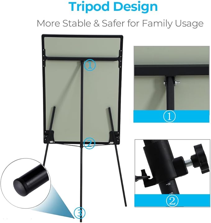 Dry Erase Easel 36" x 24", Height Adjustable Magnetic White Easel Board with Tripod Stand, Office Presentation Board with 25 Sheets Flipchart Pad, Magnets & Eraser, Black