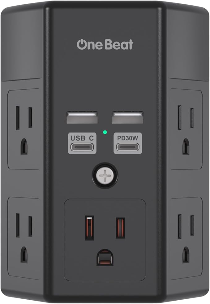 Surge Protector, 5 Outlets Extender with 4 USB Ports(USB C PD30W), 3-Side 1680J Power Strip Multi Plug Outlet Expander, USB Wall Charger, Outlet Splitter Adapter Wall Mount for Home Office(Black)