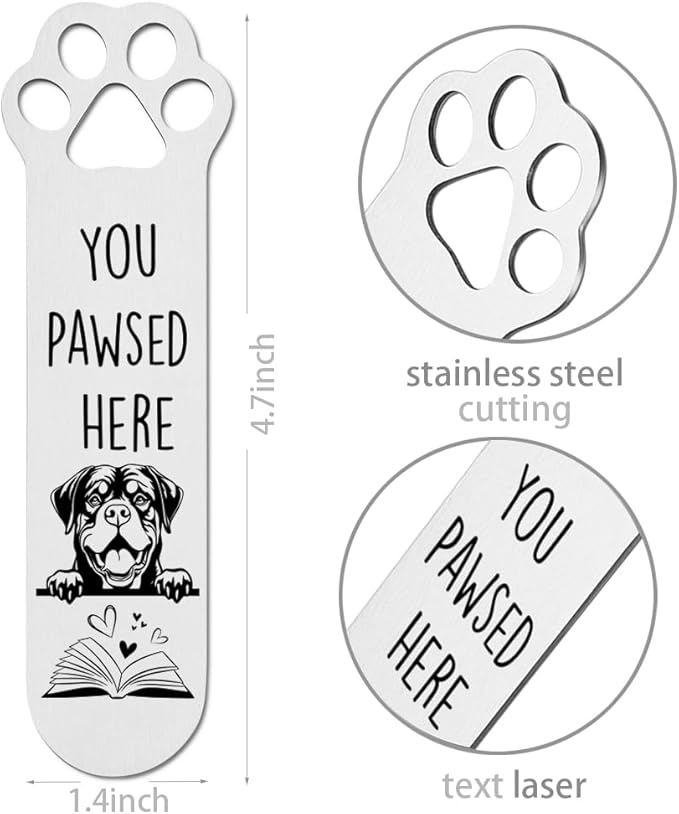 FOKCBOCM Rottweiler Bookmark for Dog Lovers, Book Club Gifts for Readers, Bookworm Bookish Nerd - Silver (DX124)