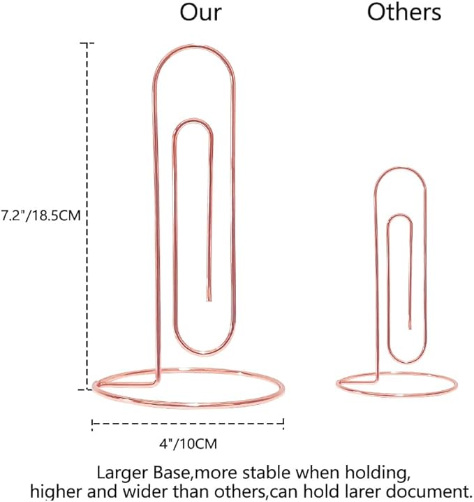 4 Pack Large Paper Clip Memo Holder for Desk,Letter Holder,Paper Stand for Desk,Letter & Bill Storage,Mail Organizer Office Accessories Desktop Message Office Decor (Rose Gold)