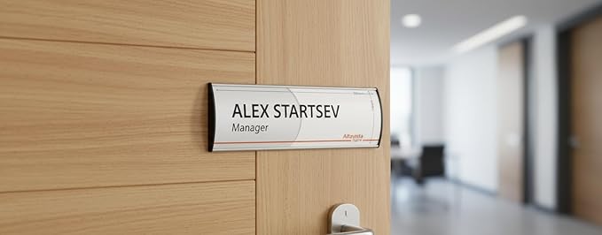 SET OF 3, WALL DOOR MOUNT SIGN HOLDER NAME PLATE FRAME DISPLAY CURVATURE PLAQUE SILVER ALUMINUM, 10.00" W x 2.36" H