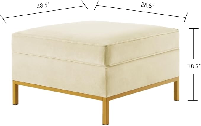 24KF Large Velvet Ottoman - Padded Cushion Foot Rest for Living Room - Cream