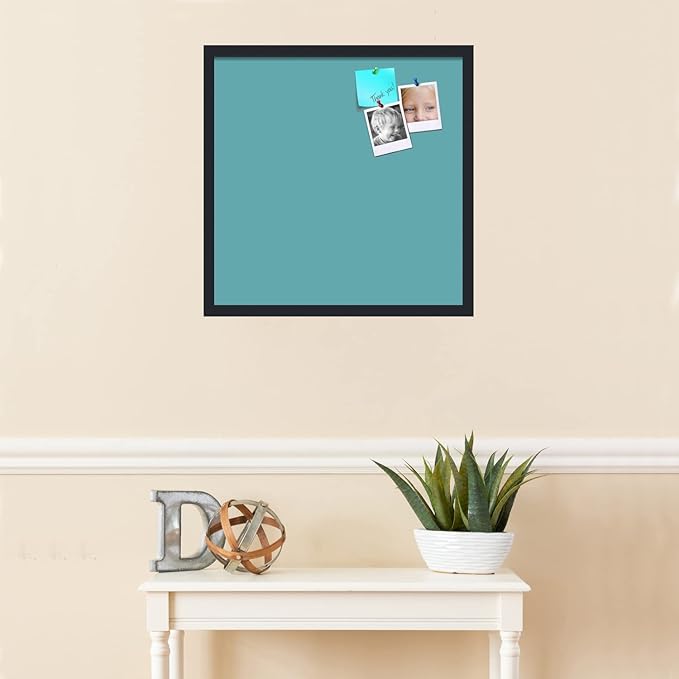 PinPix 22x22 Inch Cork Bulletin Board. This Decorative Framed Pin Board Comes with Aqua Pastel Design and a Satin Black Frame. Ideal for Home Office Decor or Message Board (PinPix-1806)