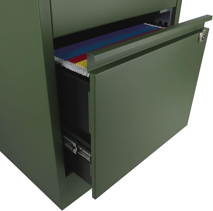 Bisley 3-Drawer Flush Front Vertical File Cabinet - Olive Green, 2 Utility Drawers + 1 Hanging File Drawer, Powder-Coated Steel, Locking Bottom Drawer