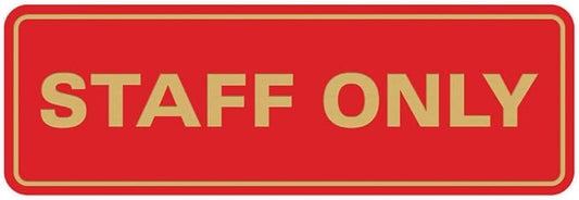 All Quality Standard Staff Only Wall or Door Sign | Easy Installation | Office Workplace Signs | Enhanced Security ‌ - Red/Gold - Large (2 Pack)