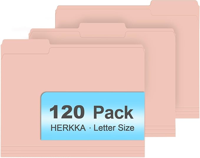 File Folder, HERKKA 120 Pack 1/3 Cut Tab File Folders, File Folders Great for Organizing and Filing, Letter Size, Pink