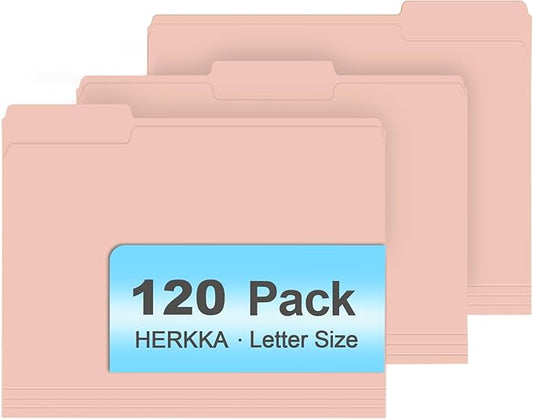 File Folder, HERKKA 120 Pack 1/3 Cut Tab File Folders, File Folders Great for Organizing and Filing, Letter Size, Pink