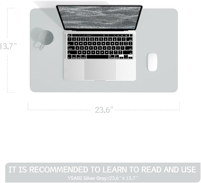 YSAGi Non-Slip Leather Desk Pad, Waterproof Laptop Computer Desk Keyboard Mat, Table Protector Blotter Mat, Large Mouse Pad for Office/Work/Home/Decor(Silver-Grey, 23.6" x 13.7")