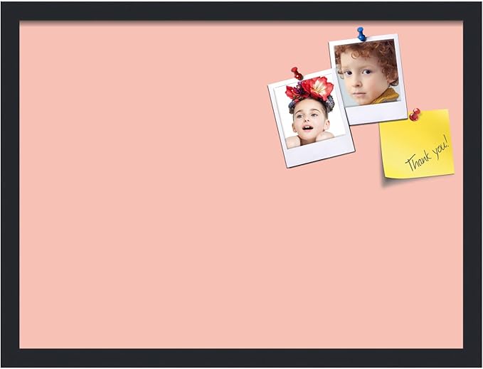 PinPix 23x17 Inch Cork Bulletin Board. This Decorative Framed Pin Board Comes with Pink Pastel Design and a Satin Black Frame. Ideal for Home Office Decor or Message Board (PinPix-1813)