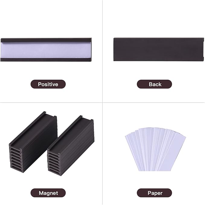 Eeoyu Magnetic Label Holders with Magnets Magnetic Data Card Holders with Clear Plastic Protectors for Metal Shelf, Whiteboard, Set of 50 (0.5 x 3 Inch)