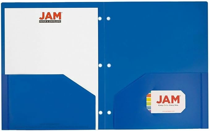 JAM PAPER Heavy Duty Plastic 3 Hole Punch Pocket Folders - Extra Tough School Folders - Assorted Primary Colors - Bulk 144 Folders/Box (24 Assorted Packs of 6)