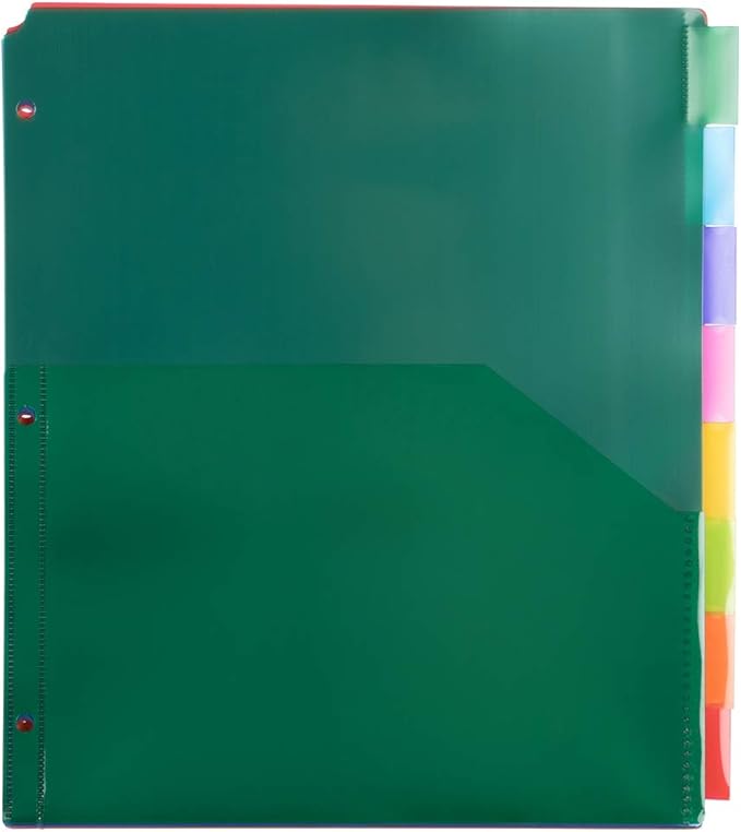 JAM PAPER Plastic Index 8-Tab Dividers w/Double Pockets - 9 3/4 x 11 1/2 - Assorted Multi-Color - 8 Tabbed Dividers/Pack