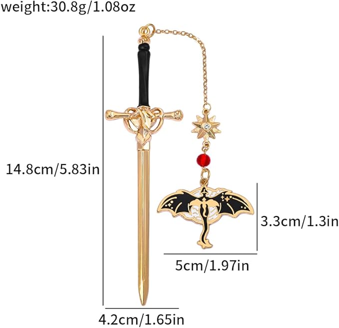 Fantasy Dragon Leather Corner Bookmark, Elegant Metal Dragon Charms Leather Page Saver, Chic Book Accessory for Bookworms, Great Gift for Dragon & Book Lovers (Dragon Sword C)