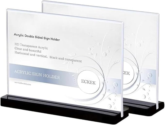 2 Pack Acrylic Sign Holder Menu Displays Double Sided Sign Stand A4/A5/A6 Clear (Black Horizontal A6 148×105mm/5.83×4.13 inches)