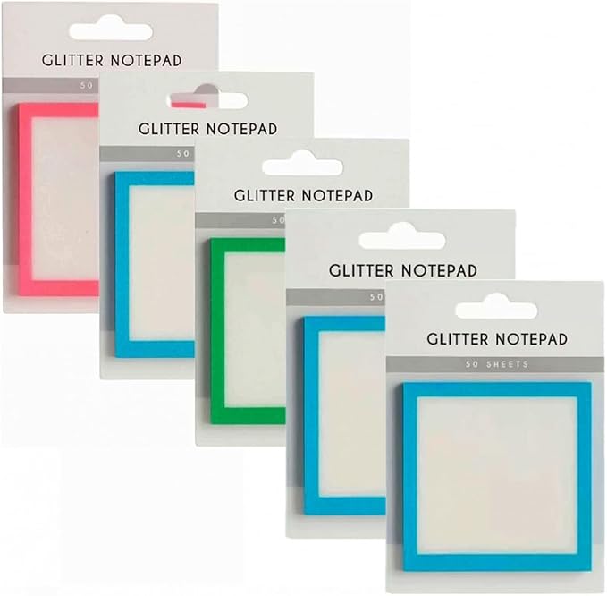 5pcs Sparkle Sticky Notes, Clear Post It Notes Pastel, Cute Self Adhesive Note Memo Pads, Small to Do List,See Through Notes, Office Supplies, Transparent Glitter Notepads Stationery