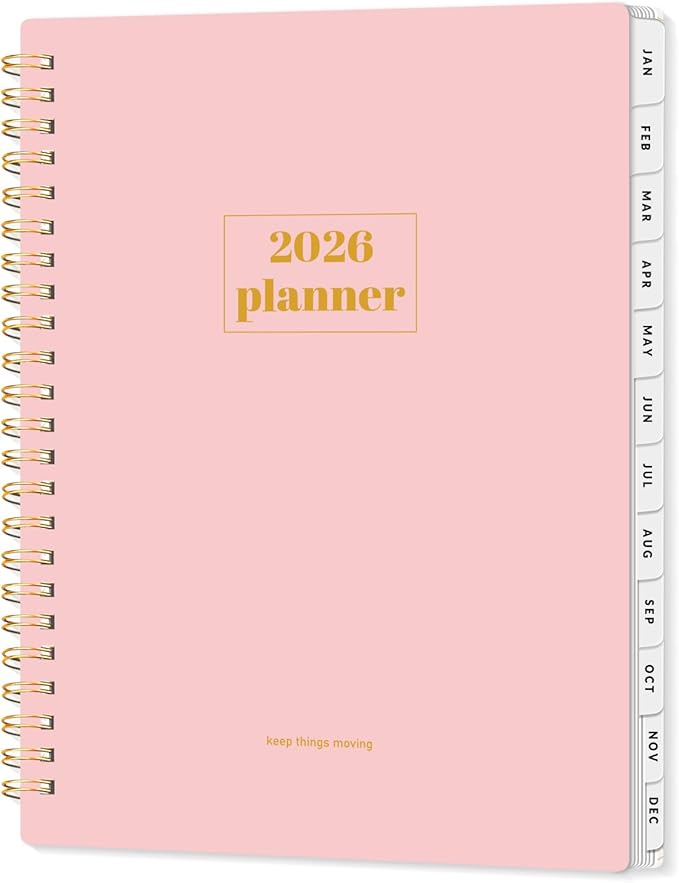 SUNEE Planner 2026 Weekly and Monthly, January 2026-December 2026, 6.4"x8.3", Tabs, Note Pages,Spiral Binding, Pink