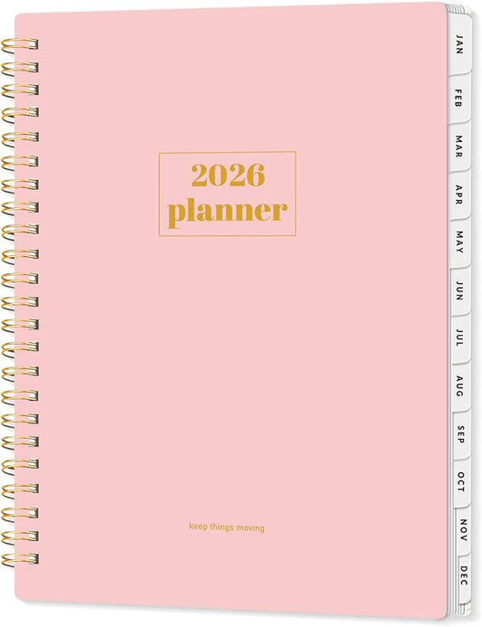 SUNEE Planner 2026 Weekly and Monthly, January 2026-December 2026, 6.4"x8.3", Tabs, Note Pages,Spiral Binding, Pink