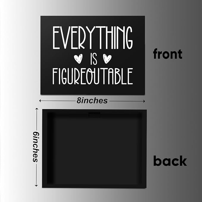 Everything Is Figureoutable Wooden Box Sign Decorative Inspirational Farmhouse Wood Box Sign Home Office Decor Motivational Gift Rustic Square Desk Decor Sign for Shelf 6 x 8 Inches Black