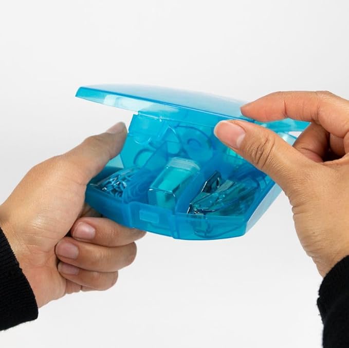 LD Products Blue Mini Office Supply Kit Portable Case with Scissors, Paper Clips, Tape Dispenser Set, Pencil Sharpener, Mini Stapler with Staples and Staple Remover
