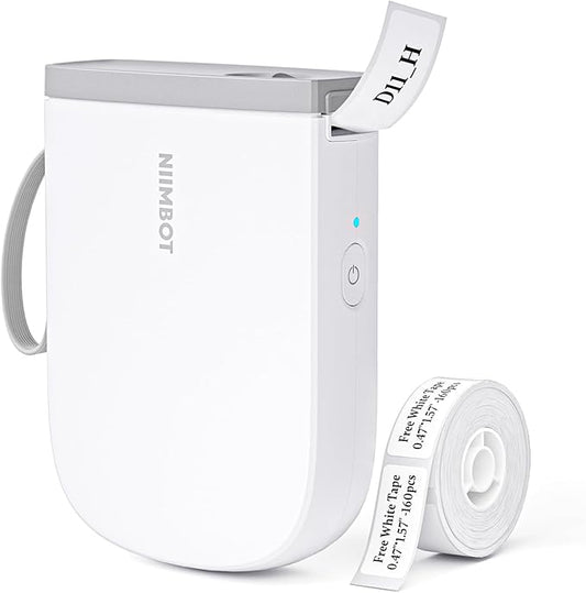 NIIMBOT Label Maker with Tape D11 0.5 Inch Bluetooth 300 DPI Portable Label Printer Rechargeable White
