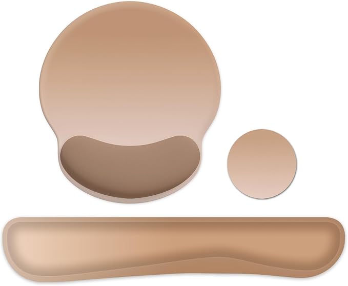 RICHEN 3 PCS Computer Mouse Pads for Desk with Coaster Set, Non-Slip Keyboard Wrist Rest and Mouse Pad Set, Ergonomic Design (Gradient Brown)