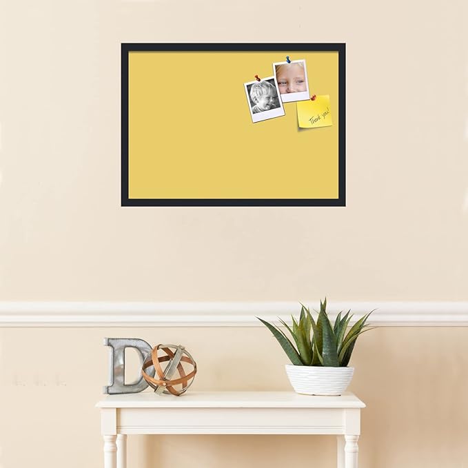 PinPix 27x19 Inch Cork Bulletin Board. This Decorative Framed Pin Board Comes with Honey Pastel Design and a Satin Black Frame. Ideal for Home Office Decor or Message Board (PinPix-1810)