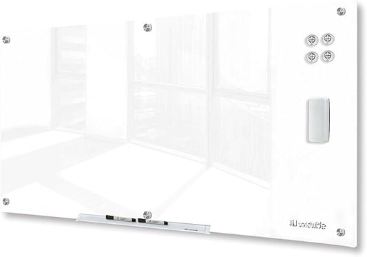 J&J worldwide Magnetic Glass Whiteboard 6' x 3' Ultra White, Large Frameless White Boards for Walls 70 x 35 Inches, Large Dry Erase Board for Office, Home, School