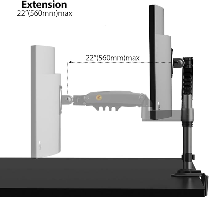 NB North Bayou Monitor Desk Mount Long Arm for Monitors Within 4.4 to 19.8lbs Ultra Wide Full Motion Swivel Height Adjustable Monitor Stand H100