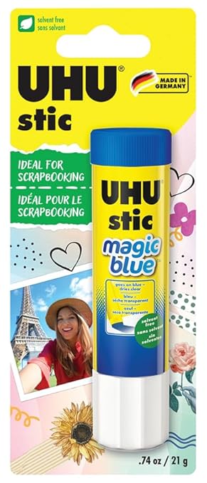 Uhu Colored Glue Stick, 21g Blue, rubs on Blue & Dries Clear, Washable, Solvent Free, Screw on Cap, (9U 99645)